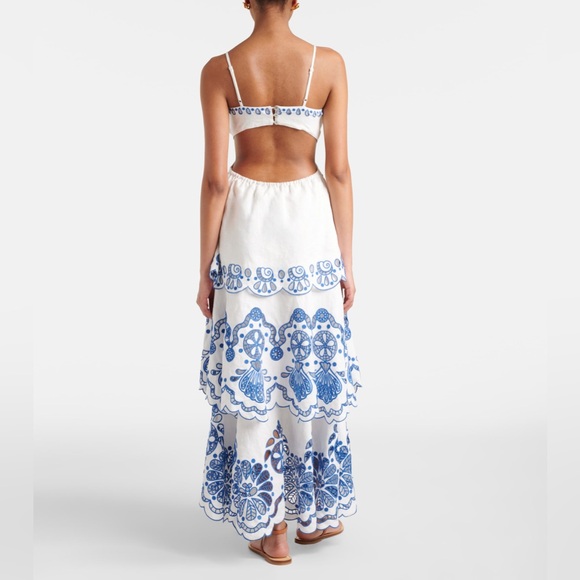 Farm Rio Broderie anglaise tiered cotton maxi dress - Picture 3 of 6